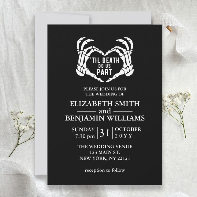 Til Death Do us Part Black Halloween Hochzeit Einladung (Til Death Do Us Part Black Gothic Wedding Invitation
)