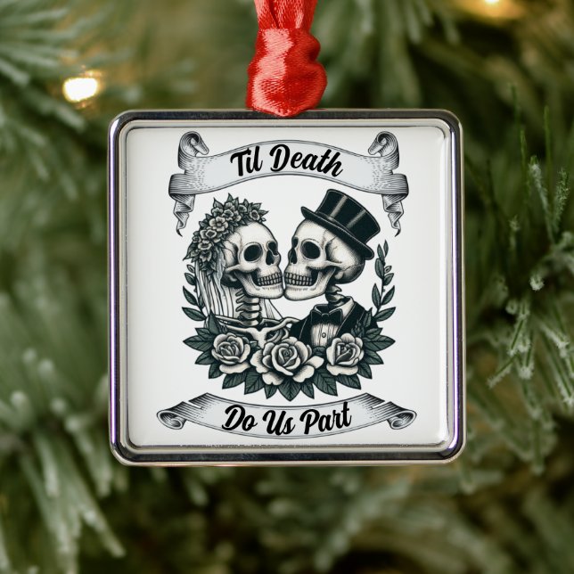 Til Death Do Us Part: Bride & Groom Skeleton Ornament Aus Metall (Baum)