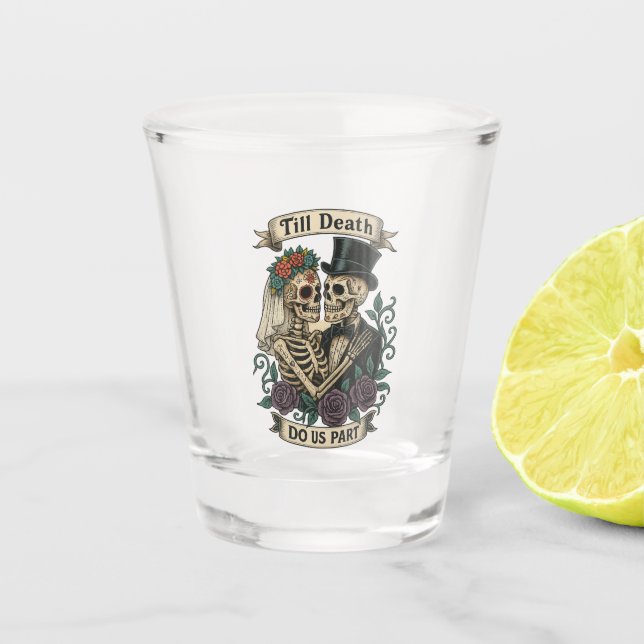 Til Death Do us Part: Bride & Groom Skelett Schnapsglas (Vorderseite)