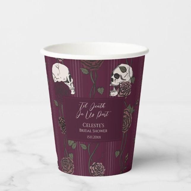 ’Til Death Do Us Part Burgunder-Gotische Hochzeit Pappbecher (Vorderseite)