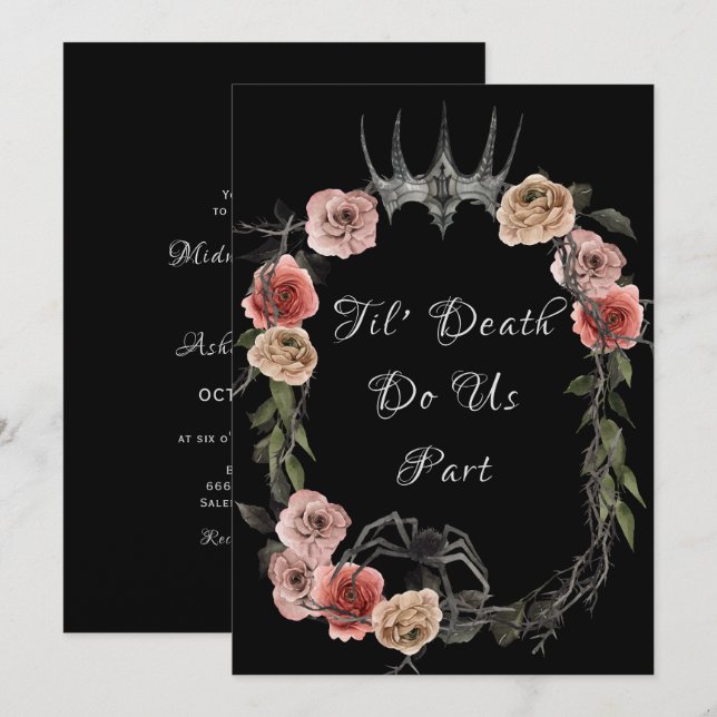 Til Death Do us Part Elegante Rose Halloween Gothi Einladung (Vorne/Hinten)