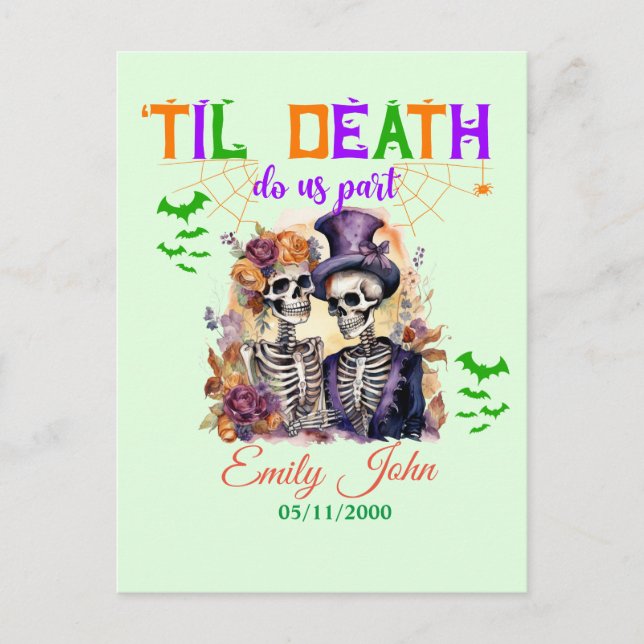 Til Death Do us Part Eternale Liebe Halloween Skul Postkarte (Vorderseite)