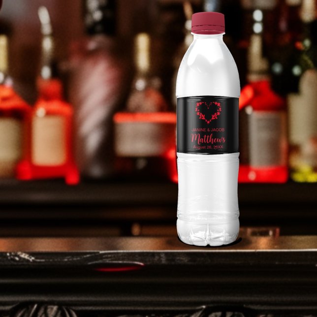 Til Death Do us Part Gothic Red Floral Heart Wasserflaschenetikett (Von Creator hochgeladen)