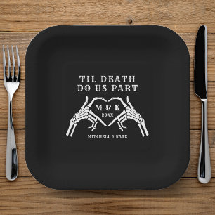 Til Death Do us Part Heart Hand Black Wedding Pappteller