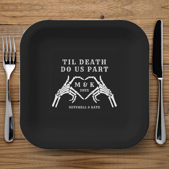 Til Death Do us Part Heart Hand Black Wedding Pappteller (Til Death Do Us Part Heart Hand Black Wedding Paper Plates
)