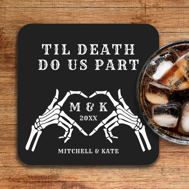 Til Death Do us Part Heart Hand Black Wedding Rechteckiger Pappuntersetzer (Til Death Do Us Part Heart Hand Black Wedding Square Paper Coaster
)