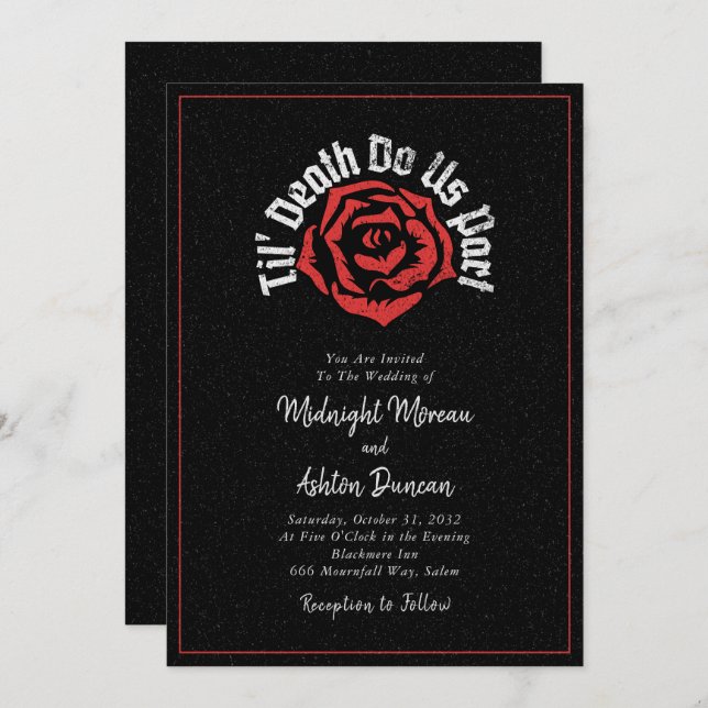 Til Death Do us Part Rose Black Wedding Einladung (Vorne/Hinten)