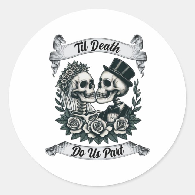 Til Death Do us Part Skeleton Brie and Groom Marr Runder Aufkleber (Vorderseite)