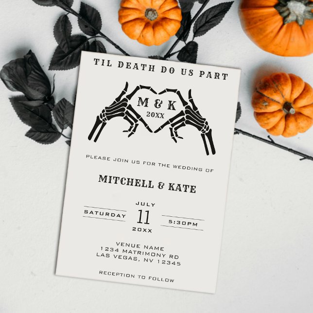 Til Death Do us Part Skeleton Heart Hand Wedding Einladung (Til Death Do Us Part Skeleton Heart Hand Wedding Invitation
)