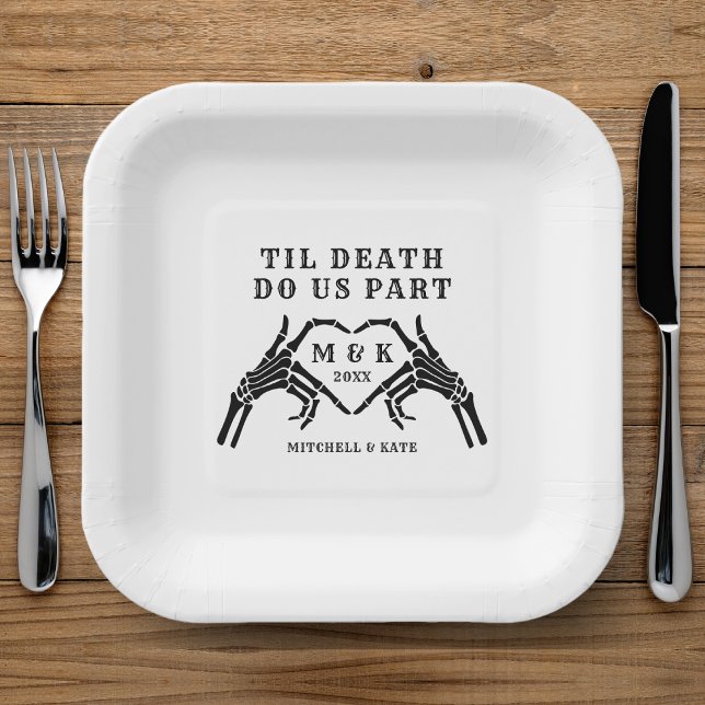 Til Death Do us Part Skeleton Heart Hand Wedding Pappteller (Til Death Do Us Part Skeleton Heart Hand Wedding Paper Plates
)