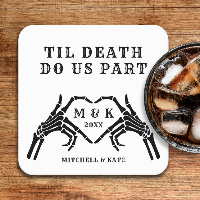 Til Death Do us Part Skeleton Heart Hand Wedding Rechteckiger Pappuntersetzer (Til Death Do Us Part Skeleton Heart Hand Wedding Square Paper Coaster
)