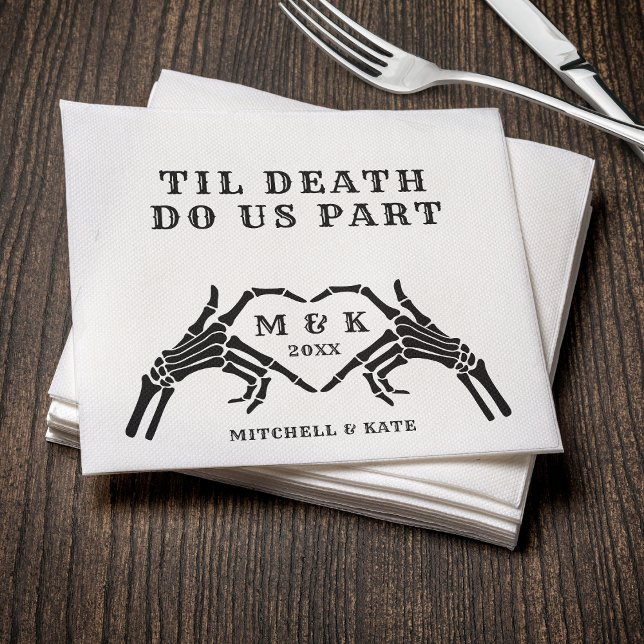 Til Death Do us Part Skeleton Heart Hand Wedding Serviette (Til Death Do Us Part Heart Hand Black Wedding Napkins
)