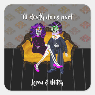 Til Death Do us Part Sugar Skull Couple Quadratischer Aufkleber