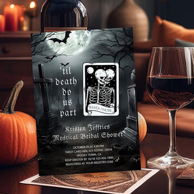 Til Death Do us Part Tarot Card Brautparty Einladung (Til death do us part halloween mystical bridal shower invitation by Darling & May)