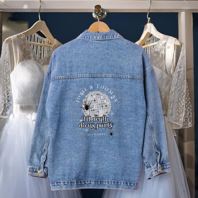 Til Death do us Party Retro Spiders Disco Hochzeit Jeansjacke (Von Creator hochgeladen)