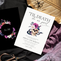 "Til Death Do us us Part Lila & Black Wedding Invi