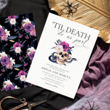 "Til Death Do us us Part Lila & Black Wedding Invi