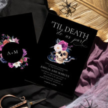 "Til Death Do us us Part Lila & Black Wedding Invi