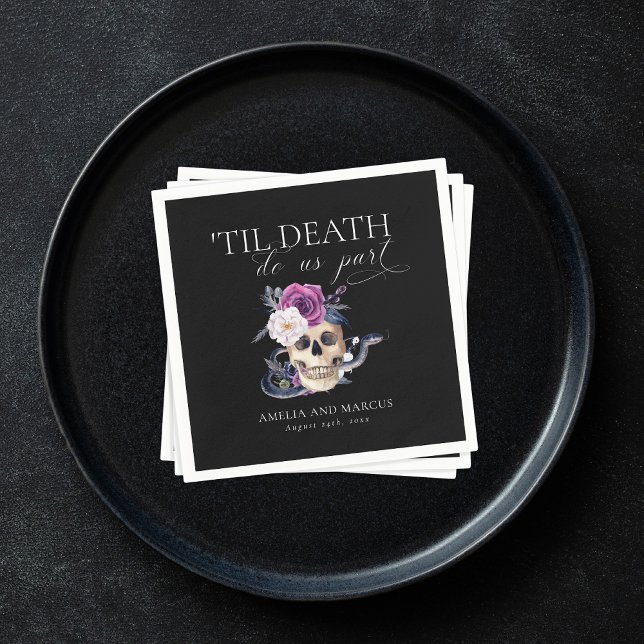 "Til Death Do us us Part Lila & Black Wedding Invi Serviette (Von Creator hochgeladen)