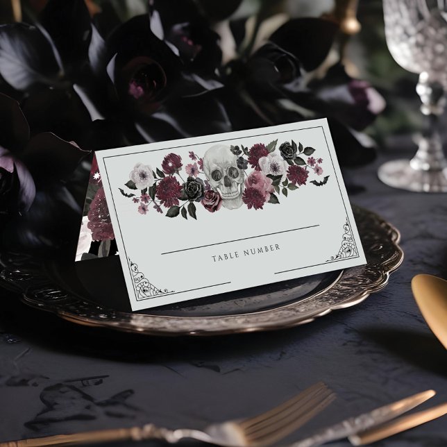Til Death Do us us Party Wasserfarbenschädel Hochz Platzkarte (Til Death Do Us Party Watercolor Skull Wedding Place Card)