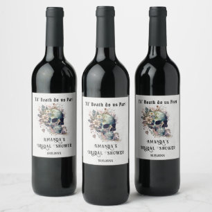Til Death Floral Skull Gothic-Brautparty Weinetikett