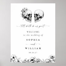 Til Death Gothic Floral Skull Black Wedding Sign