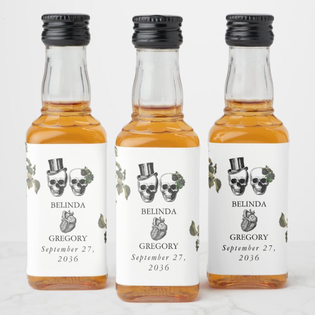 Til Death Gothic Heart Floral Skulls Wedding Alkoholflaschenetikett (Flaschen)