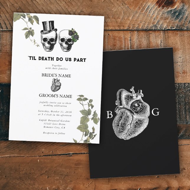 Til Death Gothic Heart Floral Skulls Wedding Einladung (Til Death Gothic Heart Floral Skulls Wedding Invitation)