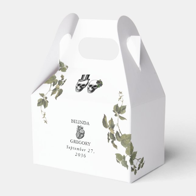 Til Death Gothic Heart Floral Skulls Wedding Geschenkschachtel (Vorderseite)