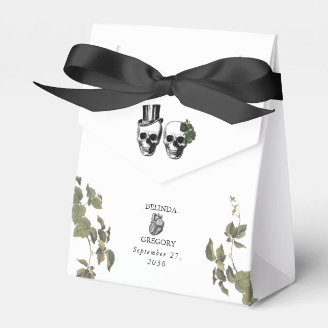 Til Death Gothic Heart Floral Skulls Wedding Geschenkschachtel (Vorderseite)