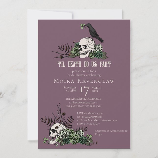 Til Death Gothic Irish Floral Skull Brautparty Einladung (Vorderseite)