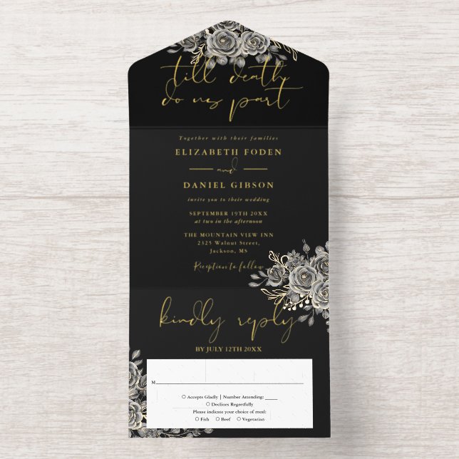 Til Death Gothic Roses Floral Wedding Foil All-in-One-Einladung (Innenseite)