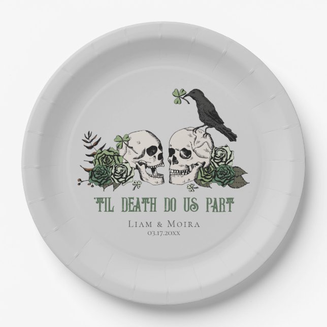 Til Death Gothic St Patricks Day Floral Skull Pappteller (Vorderseite)