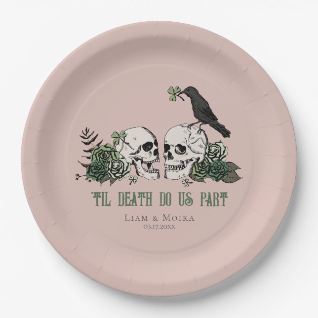 Til Death Gothic St Patricks Day Floral Skull Pappteller (Vorderseite)