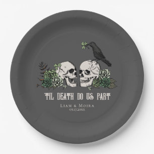 Til Death Gothic St Patricks Day Floral Skull Pappteller