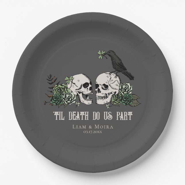 Til Death Gothic St Patricks Day Floral Skull Pappteller (Vorderseite)