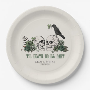 Til Death Gothic St Patricks Day Floral Skull Pappteller