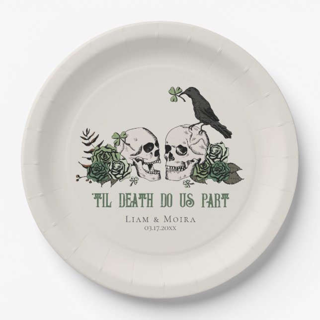 Til Death Gothic St Patricks Day Floral Skull Pappteller (Vorderseite)