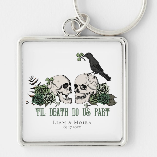 Til Death Gothic St Patricks Day Floral Skull Schlüsselanhänger (Vorne)