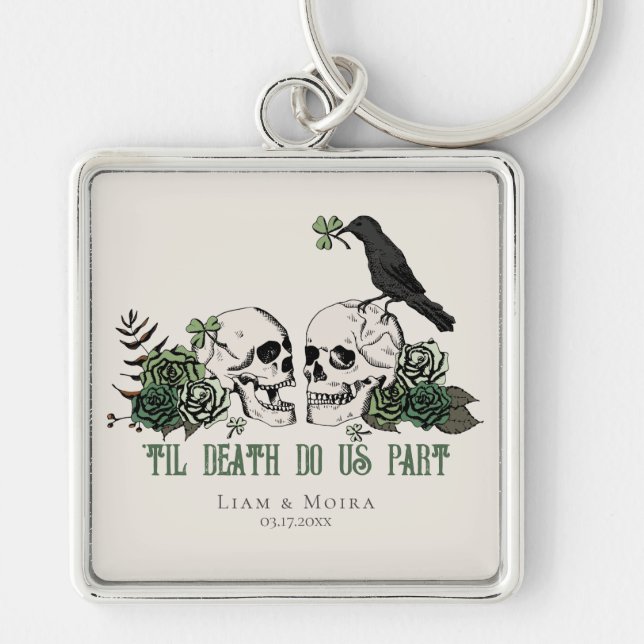Til Death Gothic St Patricks Day Floral Skull Schlüsselanhänger (Vorne)