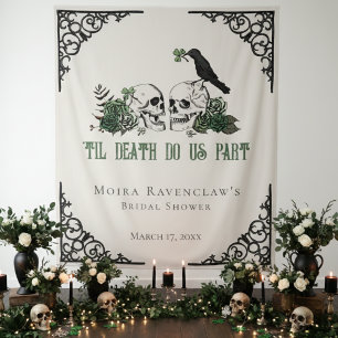 Til Death Green Mr. and Mrs Skulls Green Rose Wandteppich