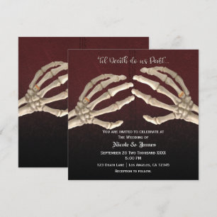Til Death Maroon Skeleton Gold Wedding Einladung