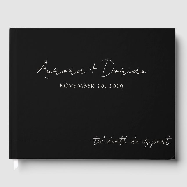 Til Death Minimal Black Wedding Guest Book Gästebuch (Vorderseite)