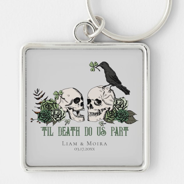 Til Death Romantic Goth Green Floral Skull Schlüsselanhänger (Vorne)