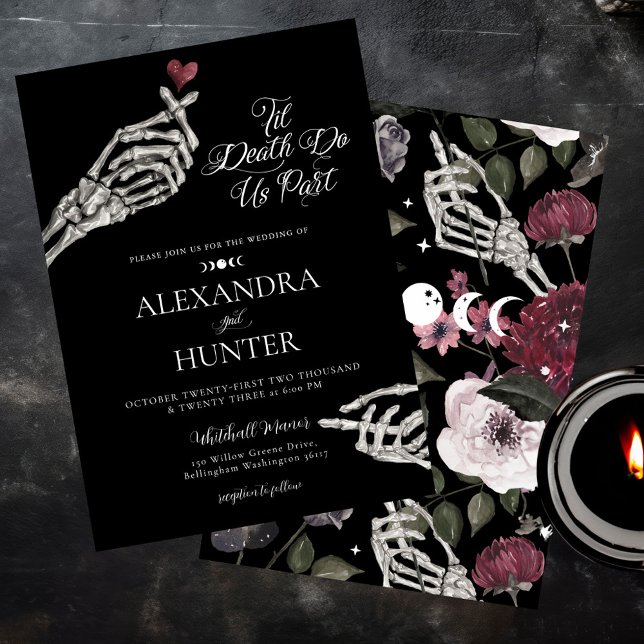 Til Death Watercolor Skeleton Hands Gotische Hochz Einladung (Til Death Watercolor Skeleton Hands Gothic Wedding Invitation)
