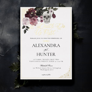 Til Death Watercolor Skull Rose Gothic Wedding Folieneinladung