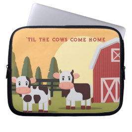 Til the Cows Come Home Two Cows Red Barn Sunrise Laptopschutzhülle