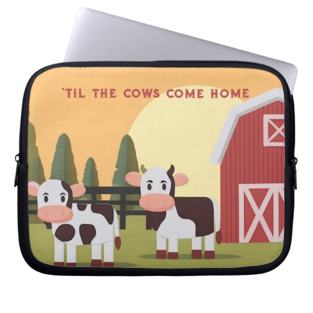 Til the Cows Come Home Two Cows Red Barn Sunrise Laptopschutzhülle (Vorderseite)