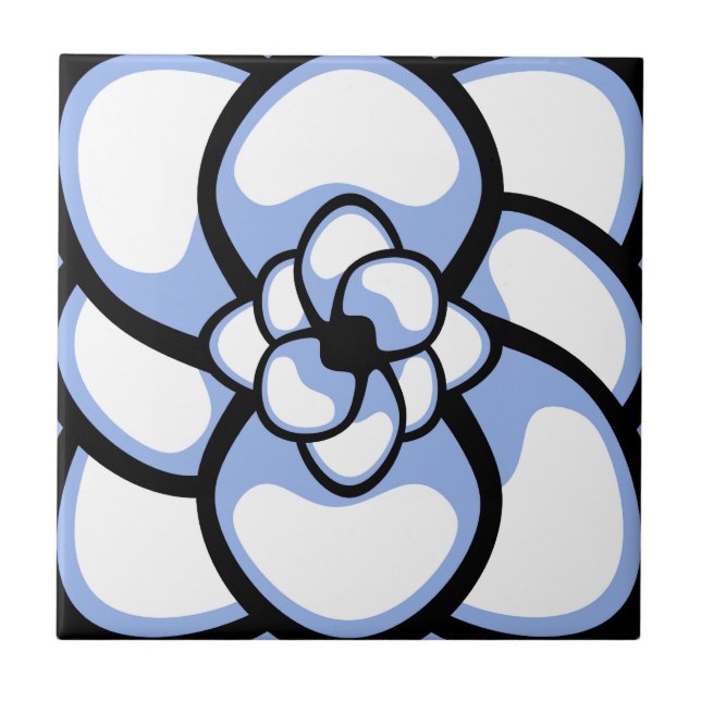 Tile, Abstrakte Blume 3, blau weiß Fliese (Vorderseite)