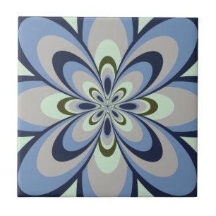 Tile, Abstrakte Blume 4, blau, grau, grün Fliese
